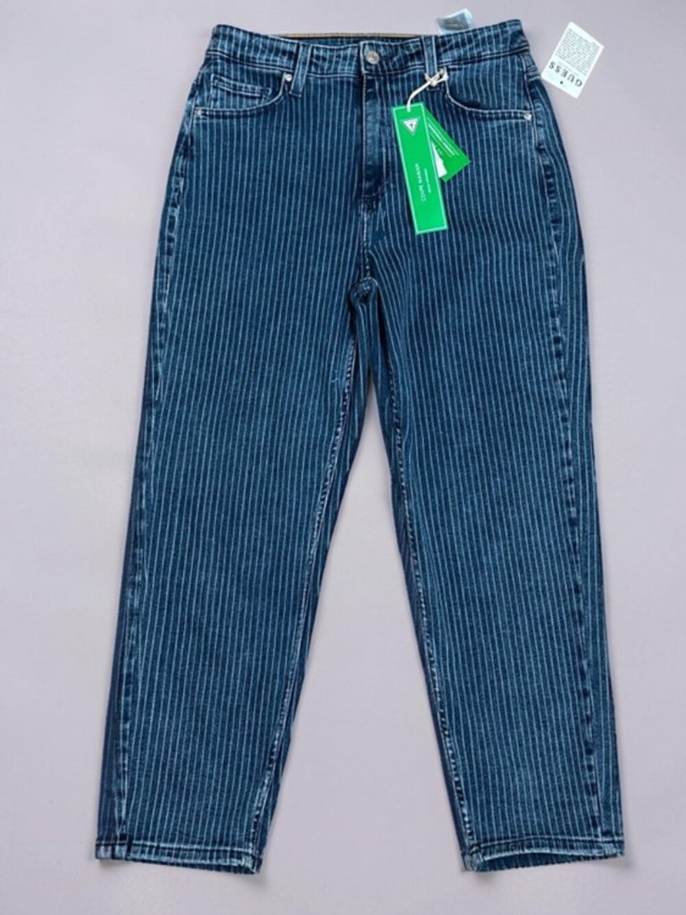 NWT GUESS Lena High-Rise Mom Jeans Blue Pinstripe - Super Stretchy! - Size 28